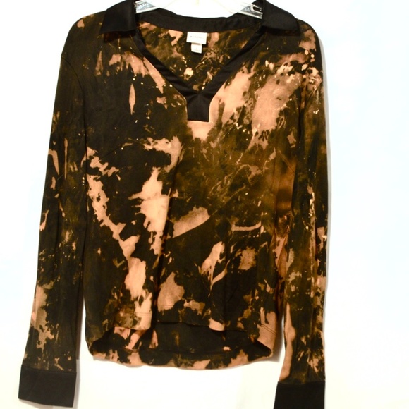 Merona Tops - Grunge Black Brown Long Sleeve Blouse Shirt Cotton